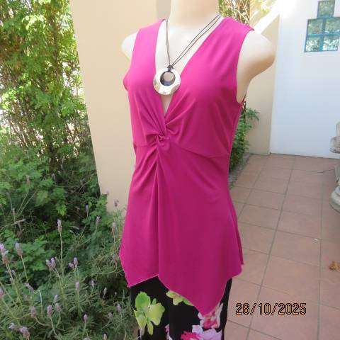 Magenta pink long top with ruched V front. Asymmetrical seamline.Size 36