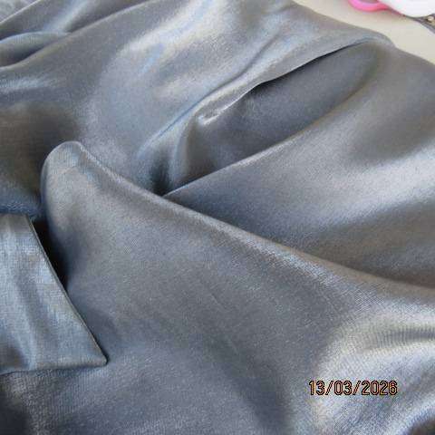 Dim Grey Boutique Satin V-Neck Top with Collar, Size 40