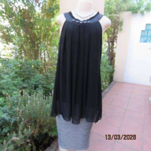 Fv Collection black sheer polyester sleeveless top with narrow frilled yoke, size 34-36