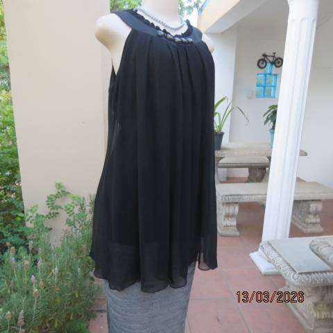 Fv Collection black sheer polyester sleeveless top with narrow frilled yoke, size 34-36