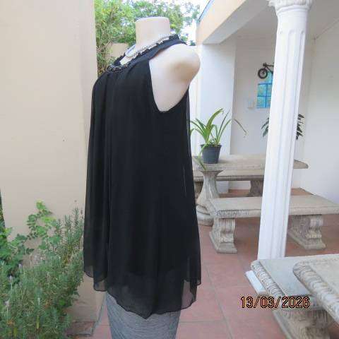 Fv Collection black sheer polyester sleeveless top with narrow frilled yoke, size 34-36