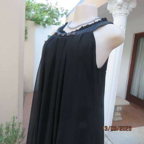 Fv Collection black sheer polyester sleeveless top with narrow frilled yoke, size 34-36