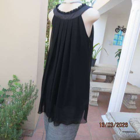 Fv Collection black sheer polyester sleeveless top with narrow frilled yoke, size 34-36