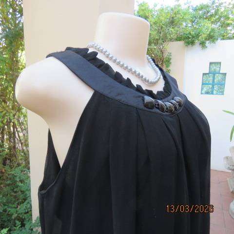 Fv Collection black sheer polyester sleeveless top with narrow frilled yoke, size 34-36
