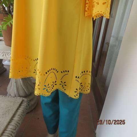 TUSCANY yellow long poly-rayon top with cut-out decoration. Off the shoulder.Size 32