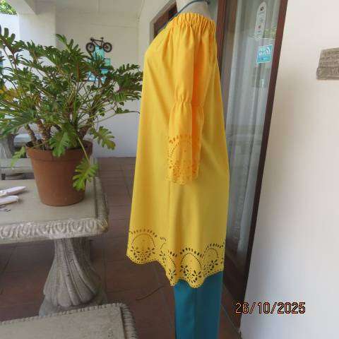 TUSCANY yellow long poly-rayon top with cut-out decoration. Off the shoulder.Size 32