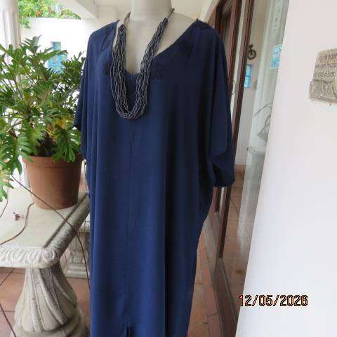 Navy maxi slip-over dress with lace detail, viscose-polyester blend, size 48