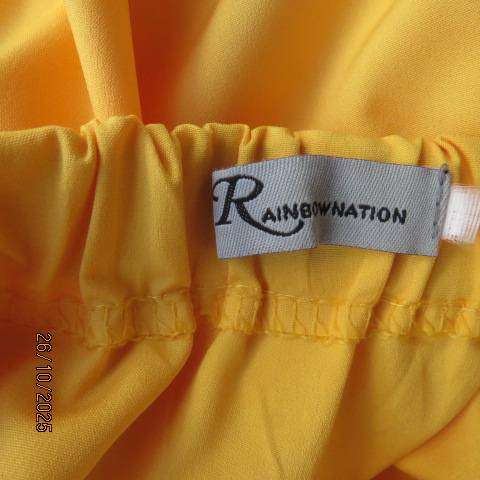 TUSCANY yellow long poly-rayon top with cut-out decoration. Off the shoulder.Size 32