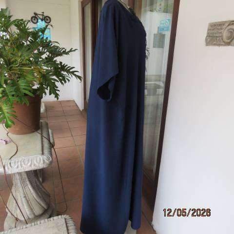 Navy maxi slip-over dress with lace detail, viscose-polyester blend, size 48