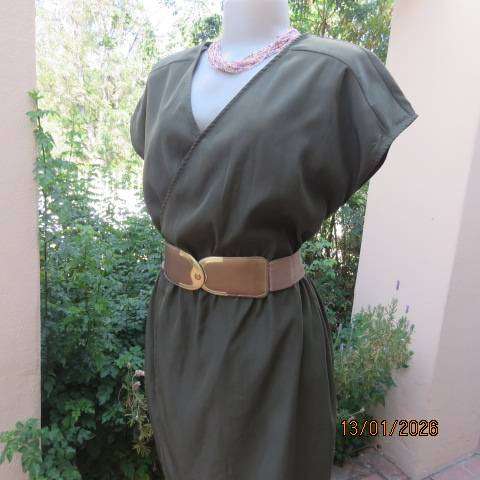 INWEAR dark olive silky polyester crossover mini dress or long top. Elasticated waist. Size 38