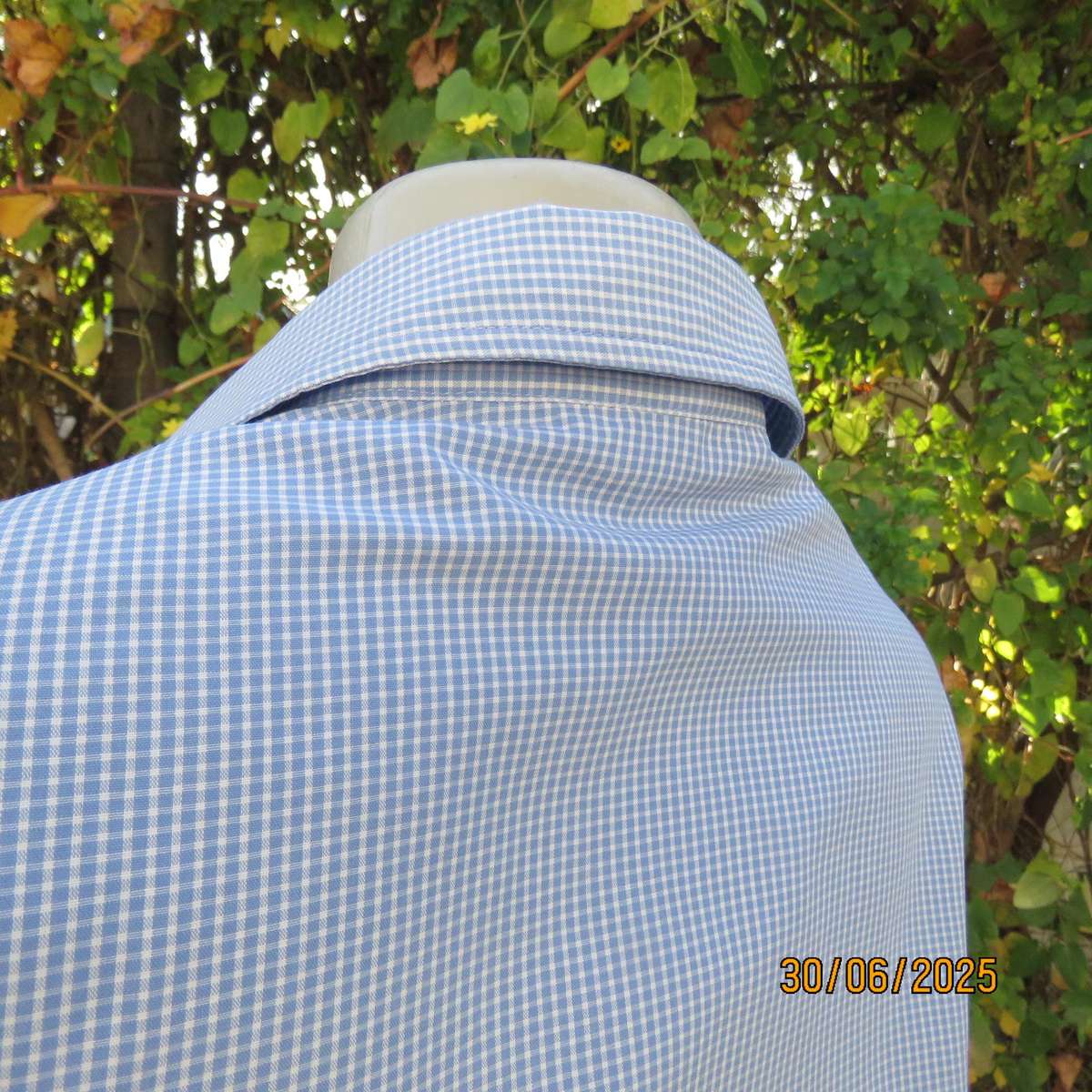 WOOLWORTHS blue-white tiny check long sleeve shirt. Size 36. Polycotton.