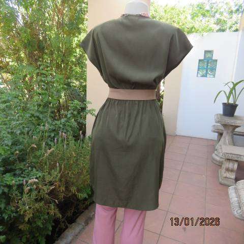 INWEAR dark olive silky polyester crossover mini dress or long top. Elasticated waist. Size 38