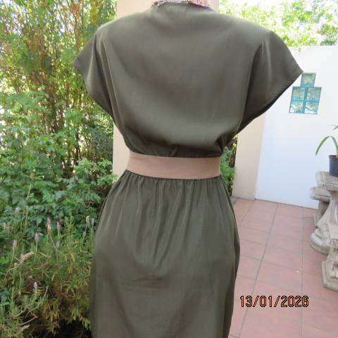 INWEAR dark olive silky polyester crossover mini dress or long top. Elasticated waist. Size 38