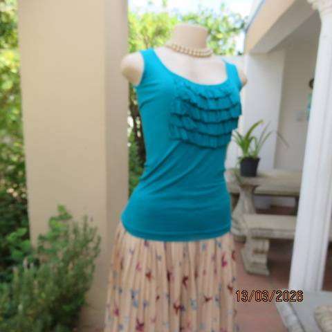 KELSO jade colour sleeveless long top with scooped neckline in viscose stretch, size 32