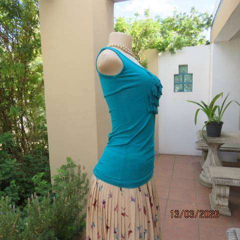 KELSO jade colour sleeveless long top with scooped neckline in viscose stretch, size 32
