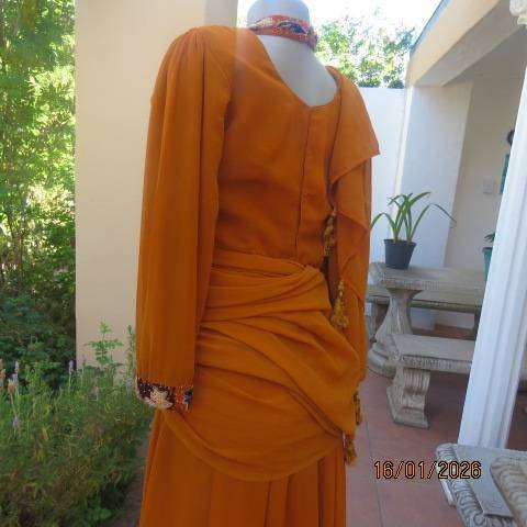 Rust colour 3 pc Islamic outfit richly embellished and floor length in size 36