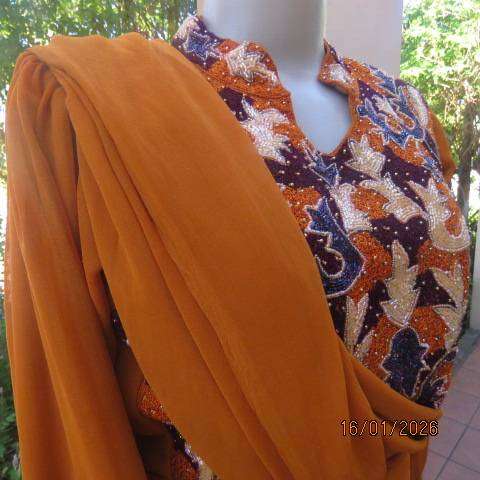 Rust colour 3 pc Islamic outfit richly embellished and floor length in size 36