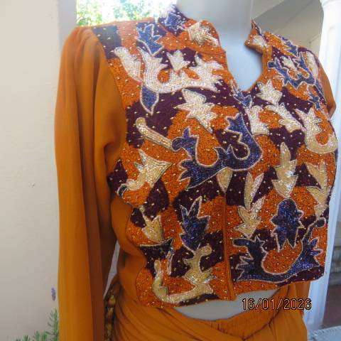 Rust colour 3 pc Islamic outfit richly embellished and floor length in size 36