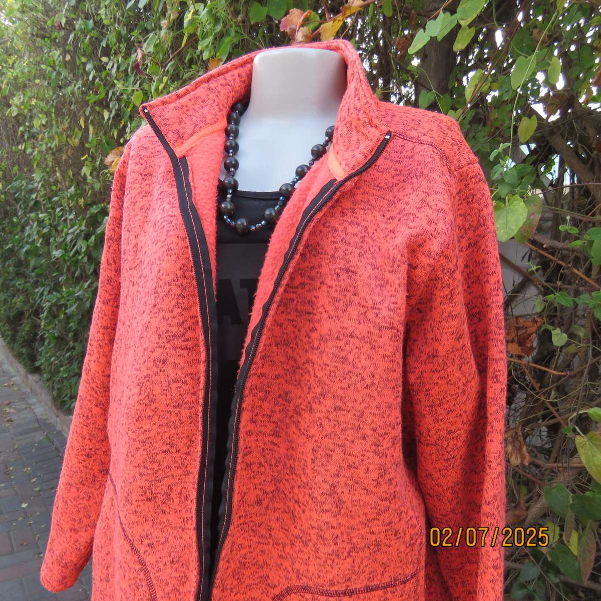 FASHION EXPRESS cosy zip-up crimson-brown mottled brush polyester jacket size 50