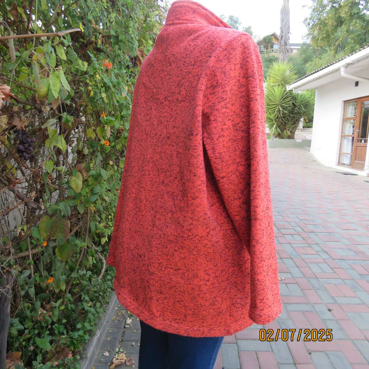 FASHION EXPRESS cosy zip-up crimson-brown mottled brush polyester jacket size 50