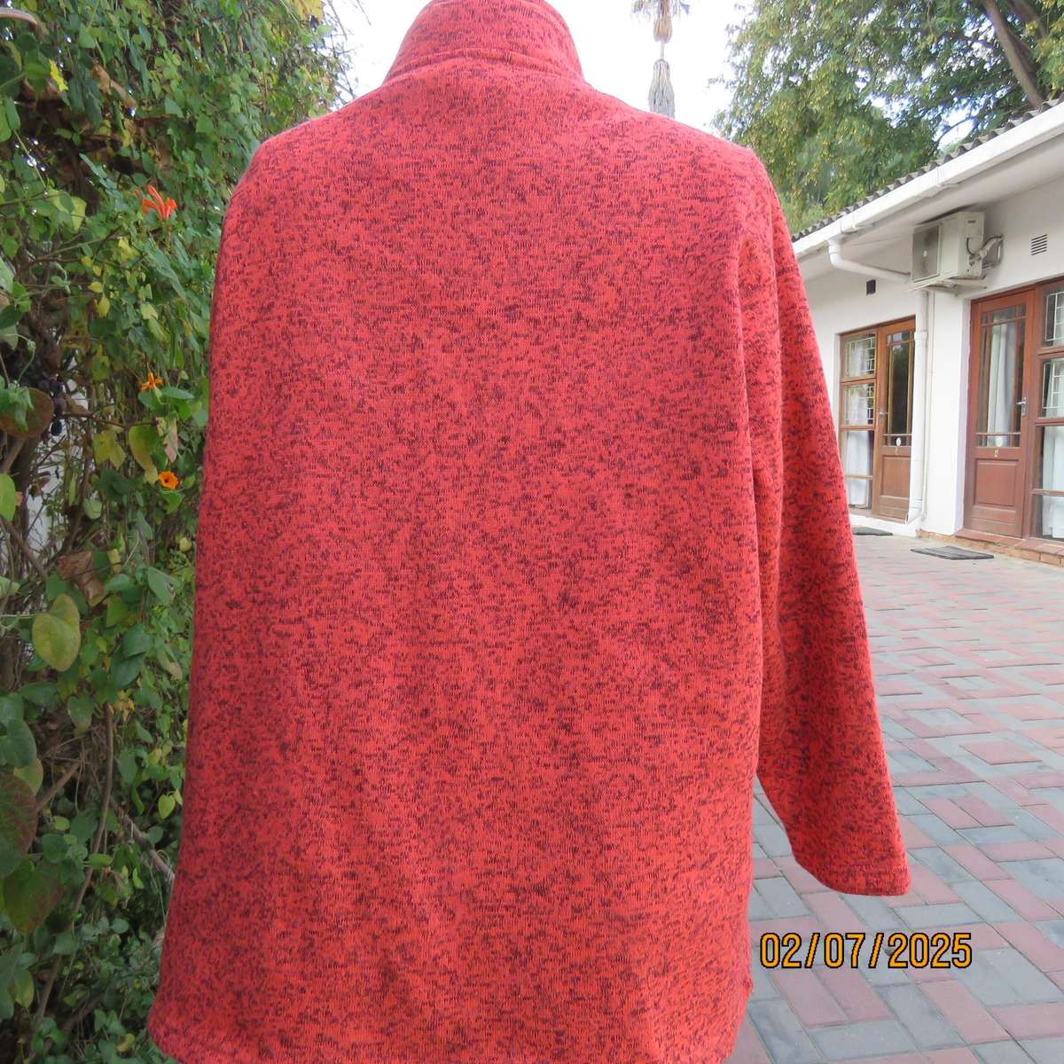 FASHION EXPRESS cosy zip-up crimson-brown mottled brush polyester jacket size 50