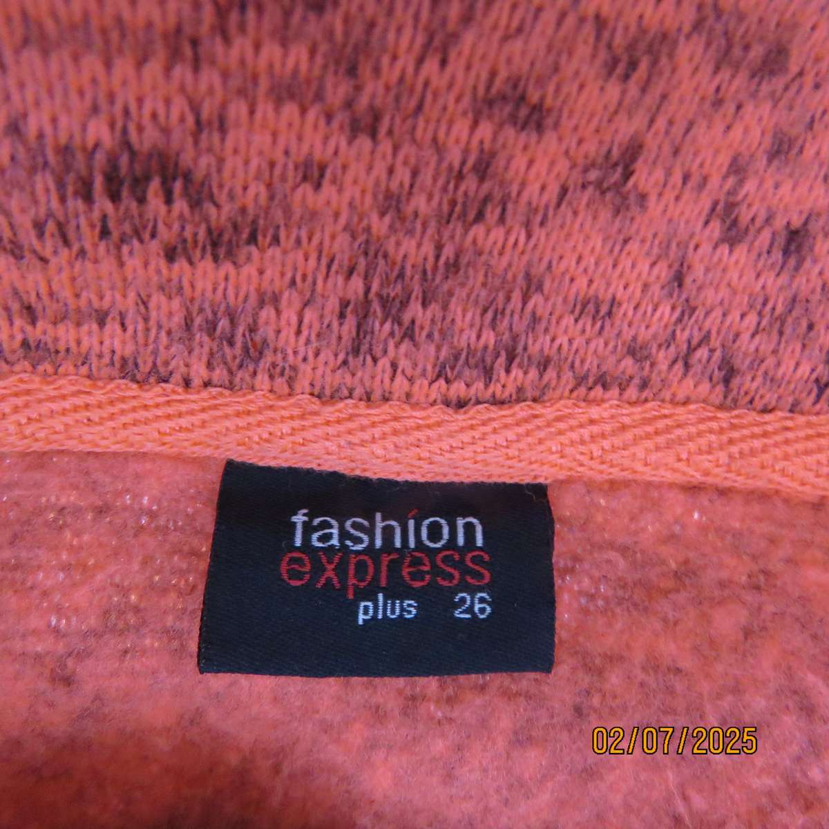 FASHION EXPRESS cosy zip-up crimson-brown mottled brush polyester jacket size 50