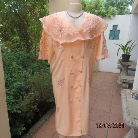INCOGNITO peach colour double breast dress with silver-peach embroidery, size 44-46
