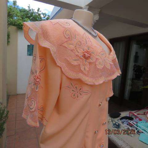 INCOGNITO peach colour double breast dress with silver-peach embroidery, size 44-46