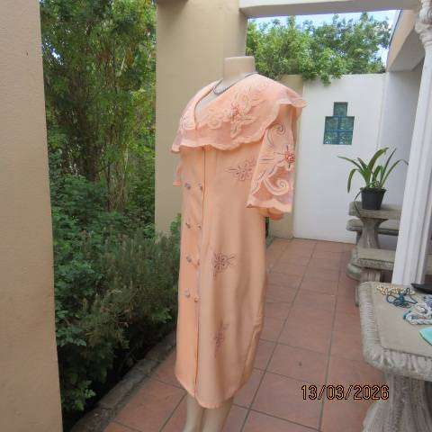 INCOGNITO peach colour double breast dress with silver-peach embroidery, size 44-46
