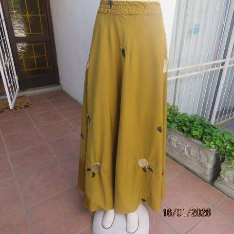 Boutique made 3 pc Islamic marigold colour silky polyester outfit with rich embellishment. Size 38