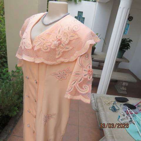INCOGNITO peach colour double breast dress with silver-peach embroidery, size 44-46