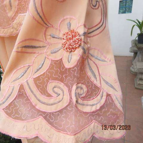 INCOGNITO peach colour double breast dress with silver-peach embroidery, size 44-46