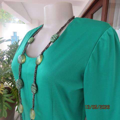 Forrest green long sleeve maxi dress in stretch polyester, size 34
