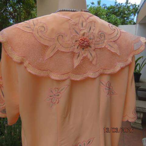 INCOGNITO peach colour double breast dress with silver-peach embroidery, size 44-46