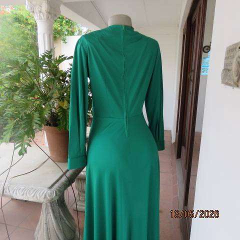 Forrest green long sleeve maxi dress in stretch polyester, size 34
