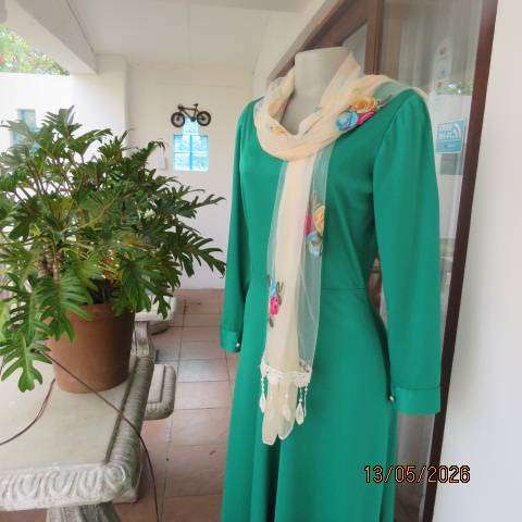 Smart Cream Double Fabric Sheer Stretch Polyester Scarf with Embroidered Floral Posies