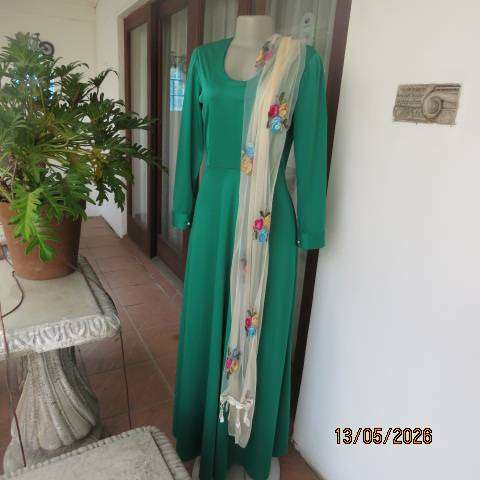 Smart Cream Double Fabric Sheer Stretch Polyester Scarf with Embroidered Floral Posies