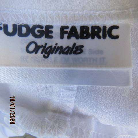 FUDGE Original white permanent pleated crepe polyester long dress with empire lace top. Size 32