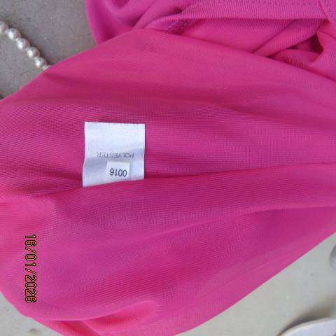 EXACT Barbie pink stretch polyester fully lined strappy slip over dress with paneled bottom size 36