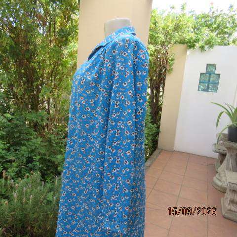 Jade blue long sleeve polyester slip over dress with floral print, size 42