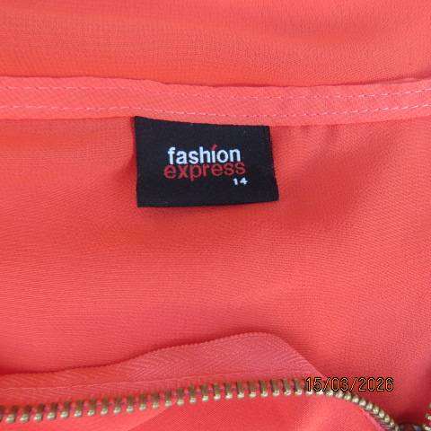 Fashion Express scarlet red slip-over sleeveless sheer polyester top with front zip, size 38