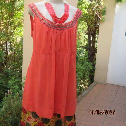 DONNA CLAIRE crimson crinkled polyester sleeveless top with embellishments, size 40