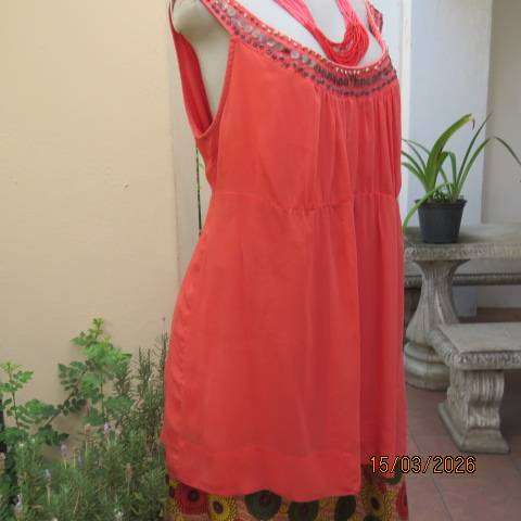 DONNA CLAIRE crimson crinkled polyester sleeveless top with embellishments, size 40