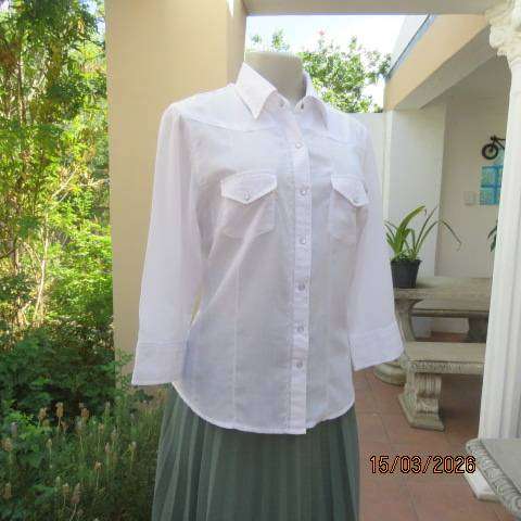 White long sleeve polycotton tailored shirt with luxury embroidery, size 36
