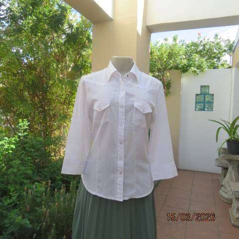 White long sleeve polycotton tailored shirt with luxury embroidery, size 36