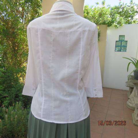 White long sleeve polycotton tailored shirt with luxury embroidery, size 36