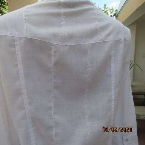White long sleeve polycotton tailored shirt with luxury embroidery, size 36
