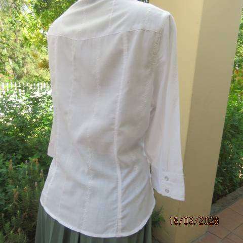 White long sleeve polycotton tailored shirt with luxury embroidery, size 36
