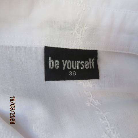 White long sleeve polycotton tailored shirt with luxury embroidery, size 36