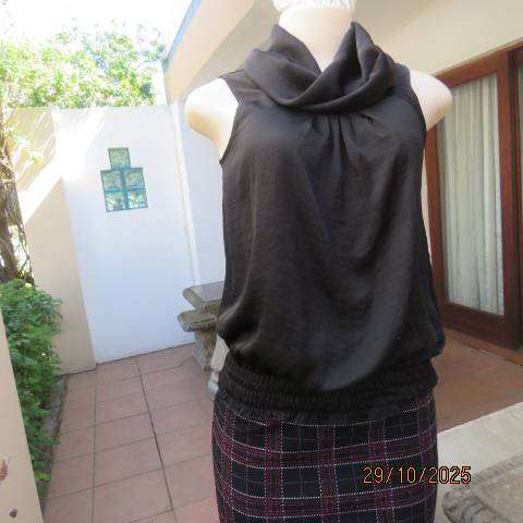 KELSO soft black polyester cowl neck blouson top with elasticated band. Size 30